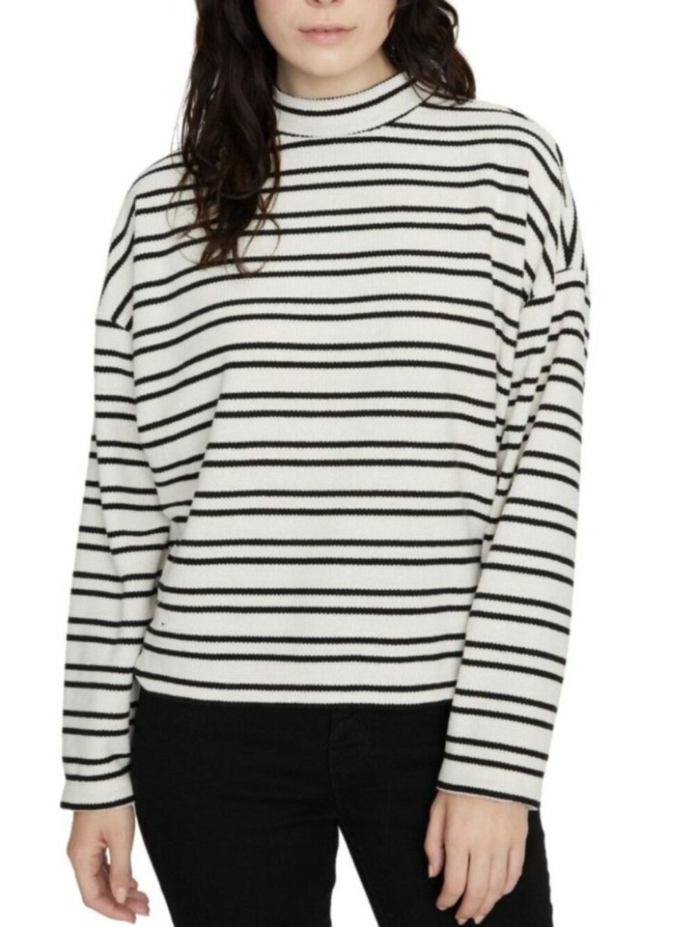 NEW SANCTUARY M IVORY BLACK STRIPED MOCK NECK RELAXED BOXY FIT SWEATER TOP
